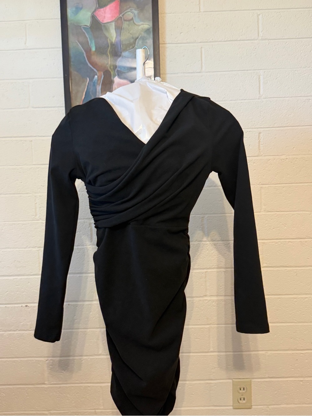 Elegant Black Long Sleeve Ruched Wrap Dress